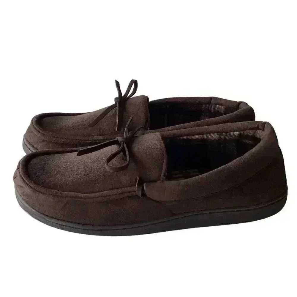 Van Heusen Mens Billy Mens M 8-9 Microsuede Fleece Lined Slippers Vegan Brown